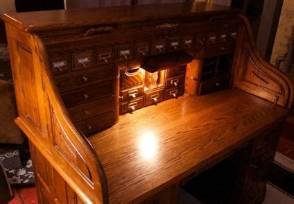 This also contains a secret compartment. Custom-Built Oak Rolltop Desk with Built-In Lamp & Secret ...