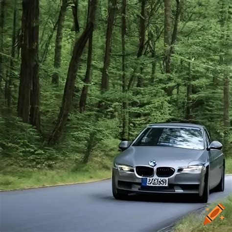Bmw Driving Through A Forest Road