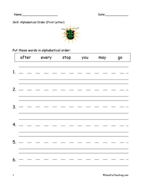 Alphabetical Order To The First Letter Worksheet Have Fun Teaching