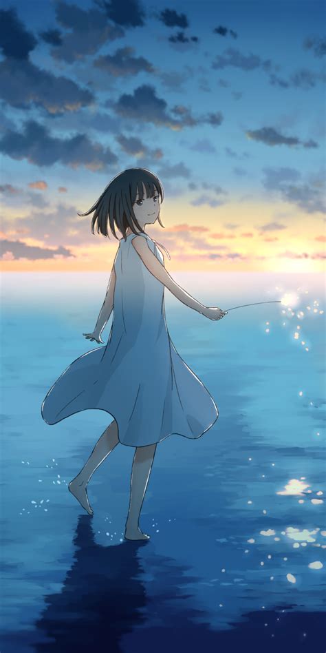 1440x2880 Cute Anime Girl Sunset Draw 1440x2880 Resolution Wallpaper