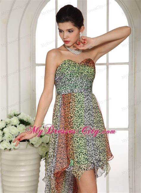 Leopard Colorful Chiffon High Low Semi Formal Prom Dresses