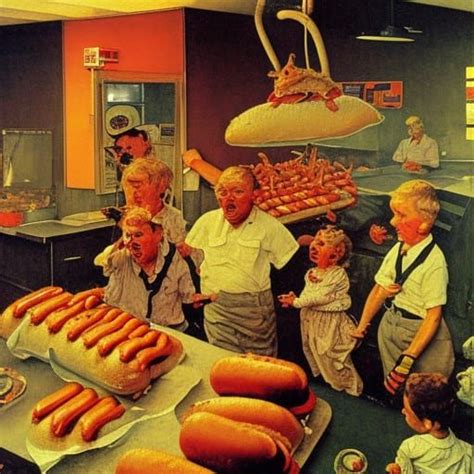 Norman Rockwell Painting The Horrors Of Hotdogs Hotdog Horror Land