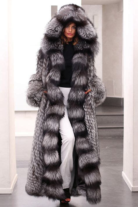 Totally Awesome Full Length Hooded Silver Fox Fur Coat