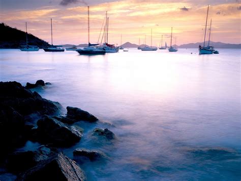 Wallpaper Landscape Boat Sunset Sea Bay Water Shore Reflection