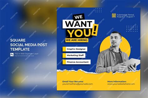 Premium Psd We Are Hiring Job Vacancy Square Banner Or Social Media