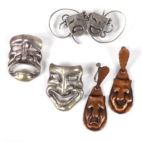 Lot Sterling Silver Comedy Tragedy Pin Brooches Orvela Copper Comedy