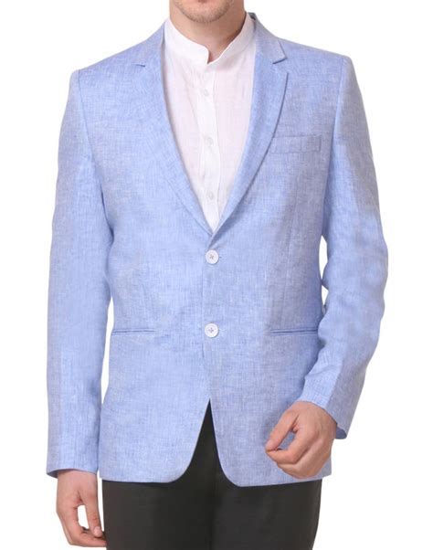 Mens Two Button Light Blue Linen Blazer Beach Wedding Party Coat Jacket Etsy
