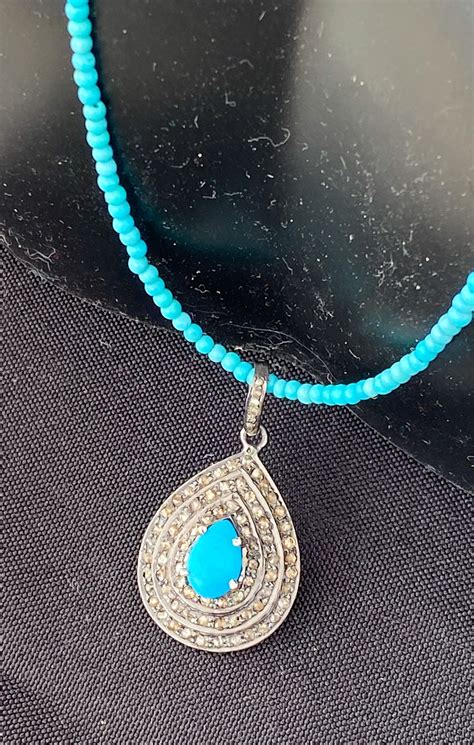 Sleeping Beauty Turquoise And Diamond Necklace Necklace Sterling