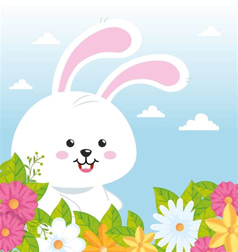 Cute Rabbit With Cute Flowers 2704551 Vector Art At Vecteezy