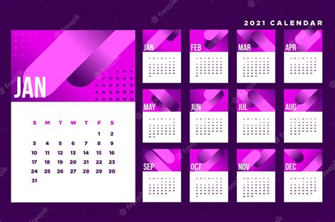 Modelo Abstrato De Calendário 2021 Vetor Premium