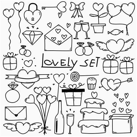 Hand Drawn Doodle Love Clipart Wedding Love Doodle Clip Art Etsy