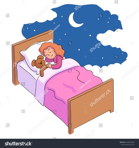 Cute Little Girl Sleeping Dreaming Teddy Stock Vector Royalty Free