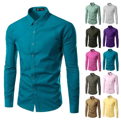 men fashion long sleeve solid color dress shirt agodeal mens casual