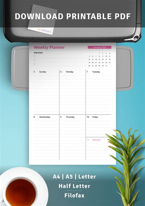 Download Printable Colored One Page Weekly Planner Pdf
