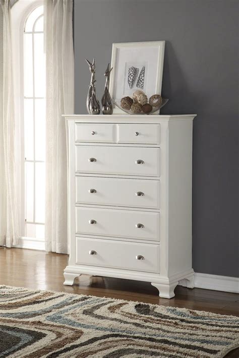 Laveno 012 White Wood 5 Drawer Chest White Wood Bedroom Furniture