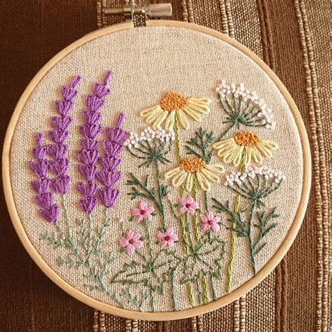Summer Garden Flowers Embroidery Hoop Art Hand Stitched Etsy Herb