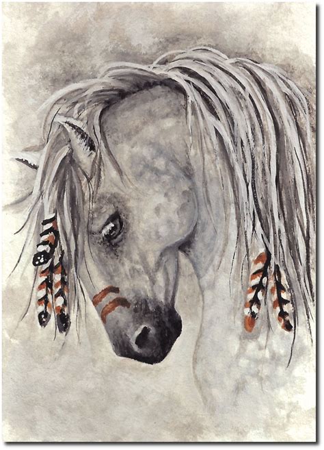 Majestic Mustang War Paint Feathered Horse 85 X 11 Print By Amylyn