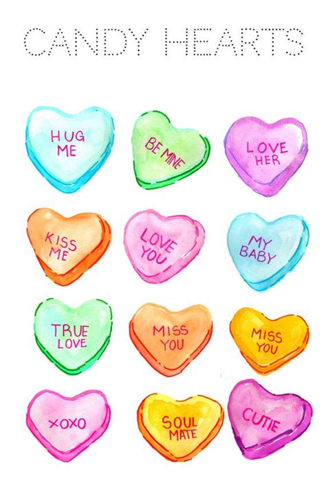 Watercolor Valentines Day Candy Heart Clipart Candy Graphics In Png