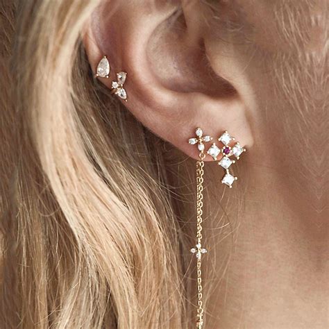 Chiara Crystal Chain Cartilage Helix Piercing Jewelry Earring Set
