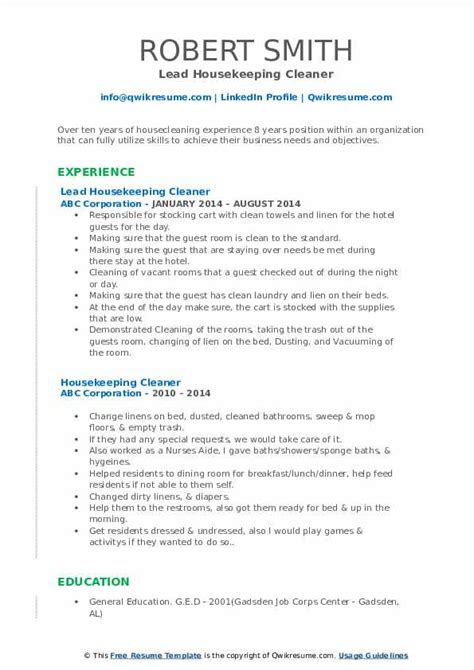 Cleaner resume sample & template. Housekeeping Cleaner Resume Samples | QwikResume