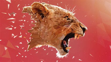 Lion Adobe Illustrator Animals Low Poly Digital Art Artwork Pink