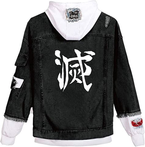 Wanhongyue Anime Demon Slayer Kimetsu No Yaiba Hoodie Denim Jacket