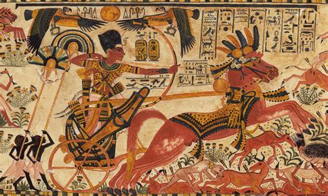 Tutankhamun Hunting In His Chariot Pulled By Two Horses The King Is