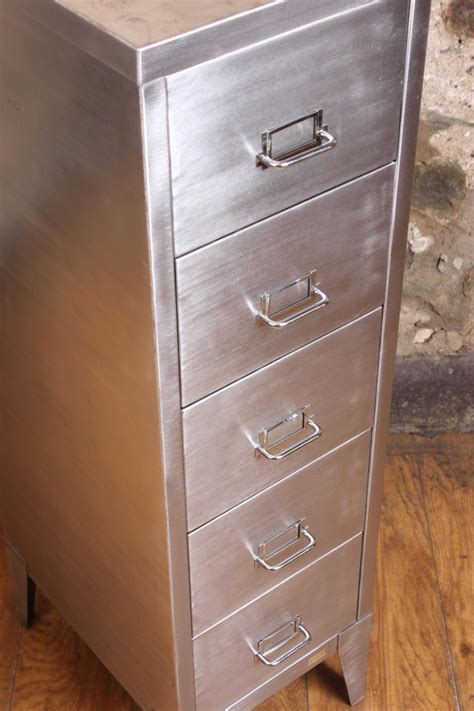 Vintage Industrial Stripped Metal 5 Drawer Filing Cabinet At 1stdibs