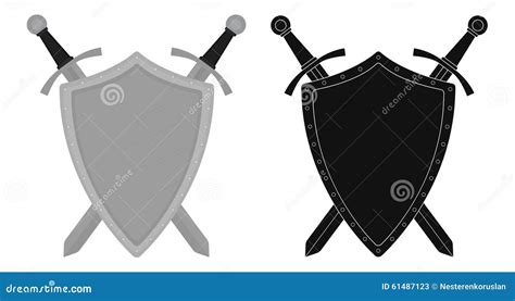 Two Crossed Swords Steel Shield Emblem Cartoon Vector Cartoondealer