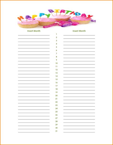 Printable Employee Birthday Calendar Template Birthday Calendar 11