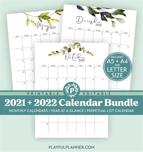 Editable Printable 2021 2022 Calendar Bundle With Perpetual Etsy