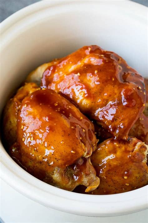 For variety, eliminate the onion and substitute a quartered lemon or two, stuffed into the chicken cavity. Slow Cooker Chicken Thighs | Crock Pot Chicken Thighs | Honey Garlic Chicken #chicken # ...