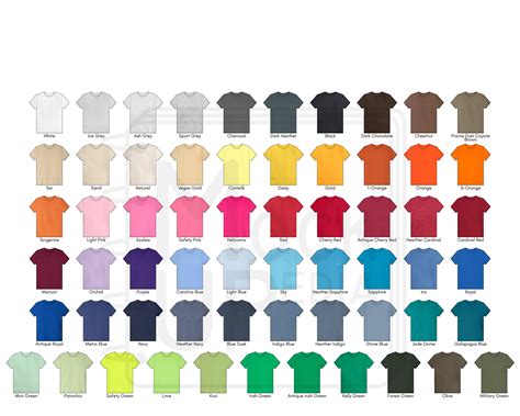 Gildan 2000 Adult T Shirt Color Chart Gildan 2000 Ultra Etsy