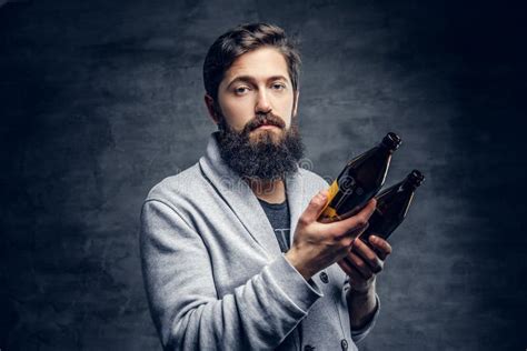 A Man Two Craft Beer Bottles Stock Photo Image Of Redhead Male