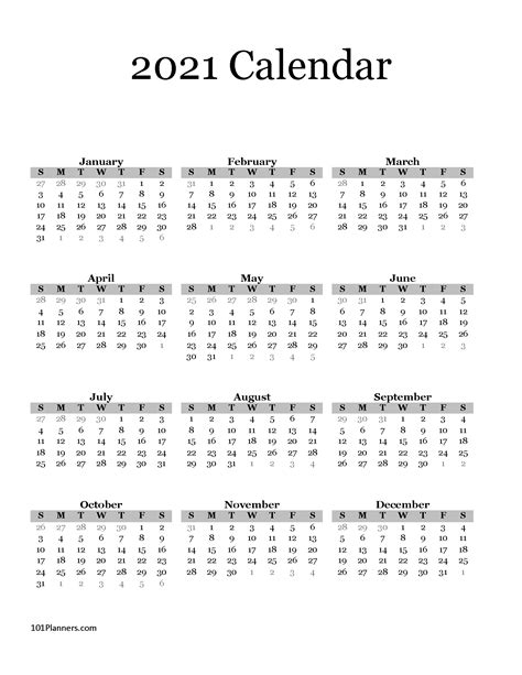 Printable Year To View Calendar 2021 Free Letter Templates