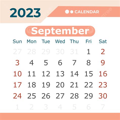 September Calendar Vector Design Images September 2023 Calendar Pastel