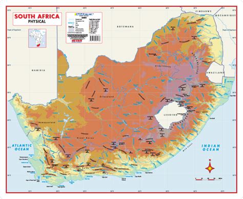 South Africa Physical Wall Map By Graphiogre Mapsales