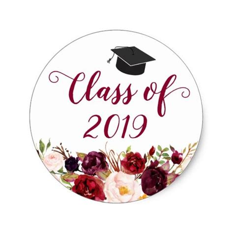 Rustic Burgundy Floral Graduation Classic Round Sticker Zazzle