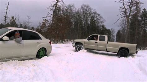 Subaru Wrx Pulls Stuck Truck Out Of Snowmobile Trail Youtube