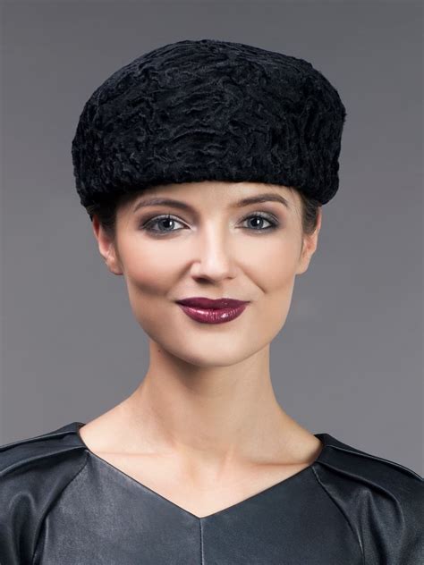 Black Astrakhan Karakul Fur Polo Cap Handmade By Nordfur