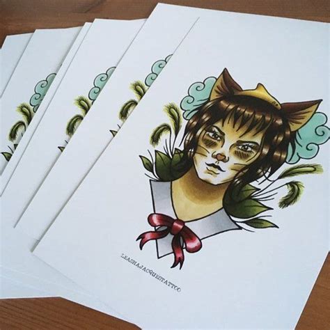Traditional Tattoo Inspired Full Colour Haru Cat Girl A4 Etsy Uk