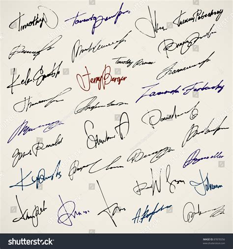 Personal Signature Set Of Autographs Stock Vector Illustration