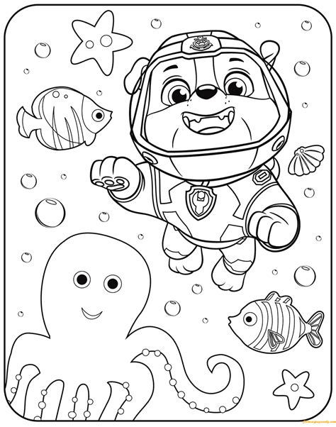 Paw Patrol Rubble Underwater Coloring Pages Cartoons Coloring Pages