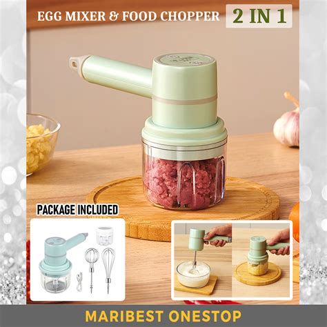 2in1 Wireless Egg Beater Hand Mixer Garlic Chopper Processor Blender