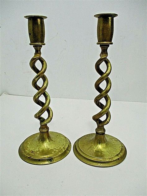 Add to favorites pair of vintage carved wooden candle holders thekitschencupboard 5 out of 5 stars (414. Vintage Open Barley Twist Solid Brass Pair of Candlesticks ...