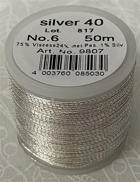 Madeira Metallic No6 50m Hand Embroidery Thread Colour Silver 9807