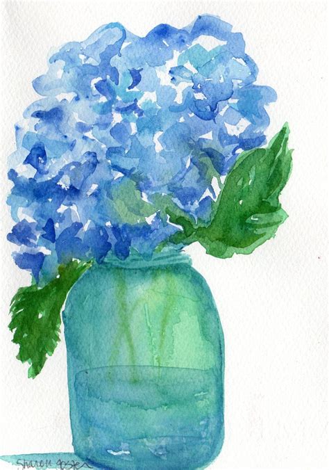Original Hydrangeas Watercolors Paintings Watercolor Of Blue Hydrangeas