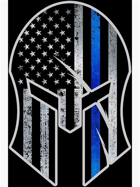 Thin Blue Line Spartan Flag Helmet Poster For Sale By Stickersector
