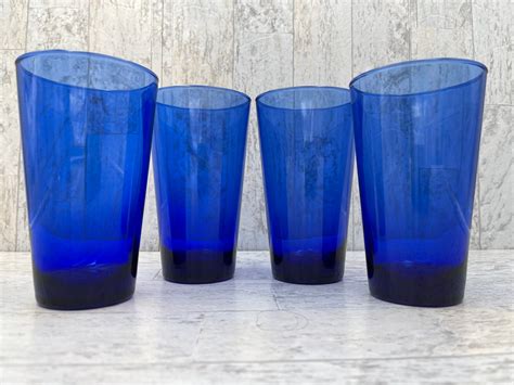 Vintage Glass Tumblers Refreshers Cobalt Blue By Anchor Hocking Set Of 4 T For Him