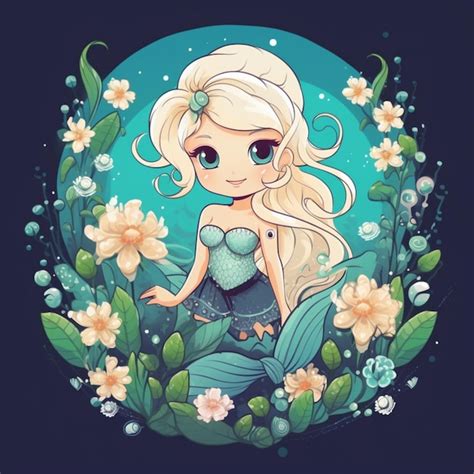 Premium Ai Image A Cartoon Mermaid With Long Blonde Hair And Blue